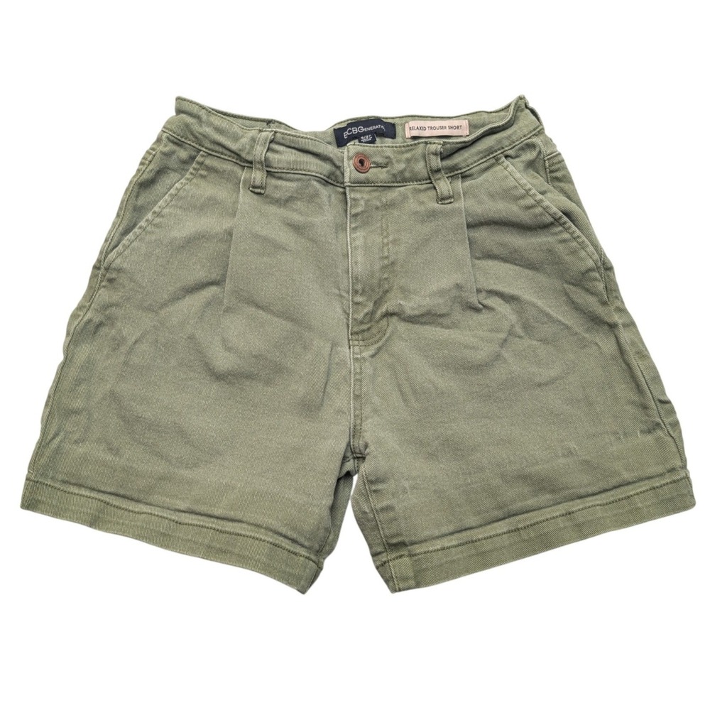 BCBGeneration Relaxed Trouser Short Womens 5/27 Olive Green Pleated High Rise‎